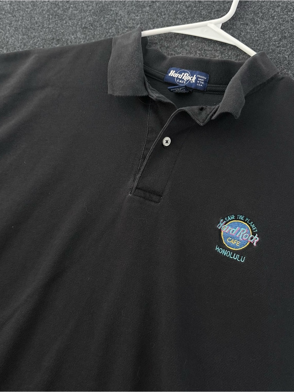 Vtg Hard Rock Cafe Honolulu Men's XL USA Made Black Embroidered Golf Polo 90’s